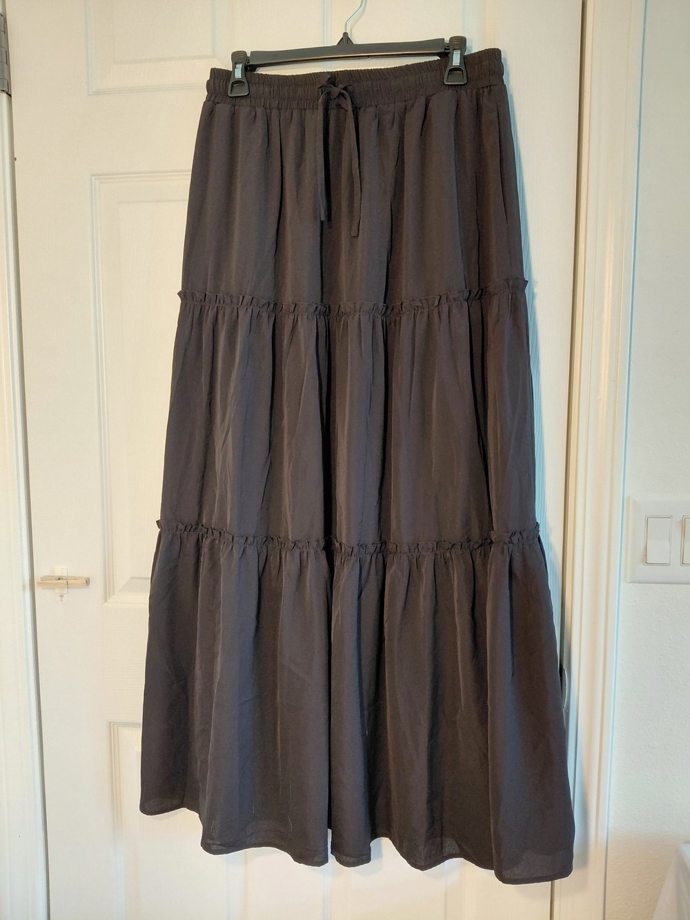 Tiered Black Maxi Skirt with Elastic Drawstring Waist